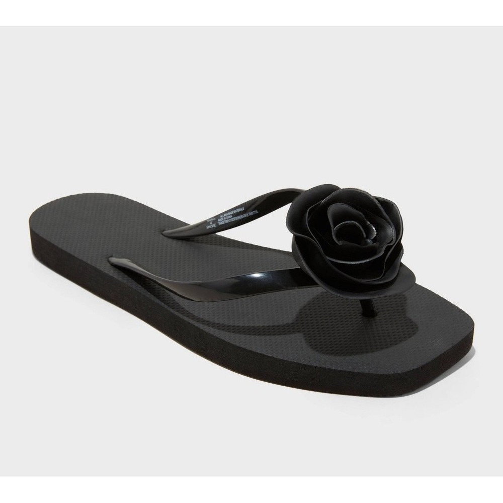 Shade & Shore Womens Rosette Thong Flip Flop Sandals Black 11